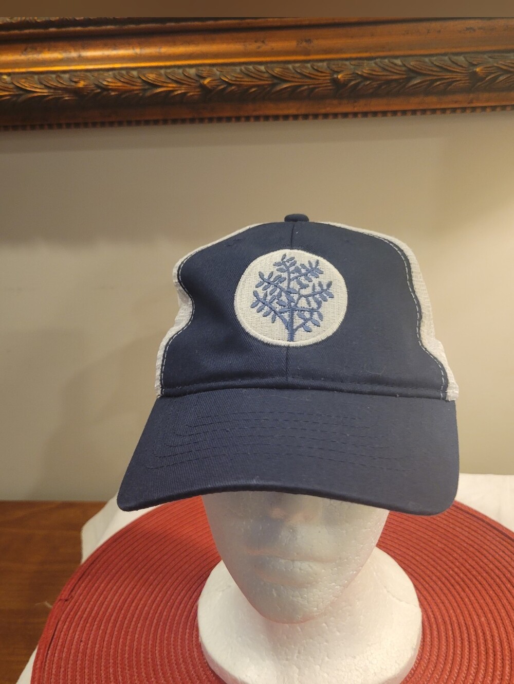 👒EUC~  CLUTCH Navy Blue Embroidered Tree Trucker Cap